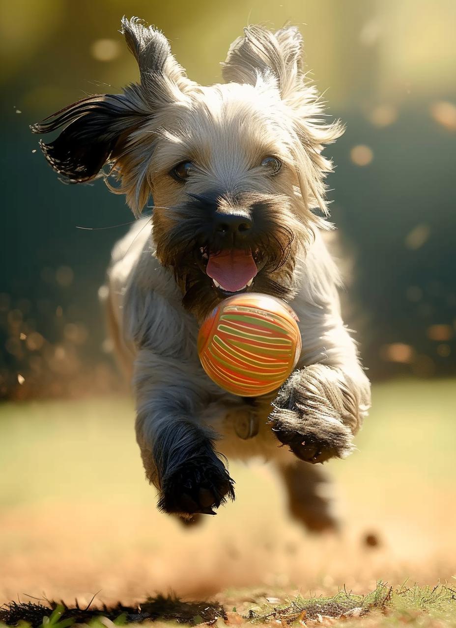 Kleiner Hund beim Ballspiel